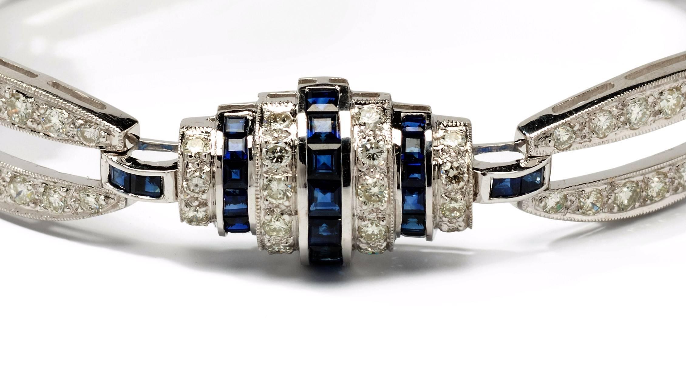 Diamonds and Sapphire Gold Link Bracelet In Excellent Condition For Sale In Berlin, DE
