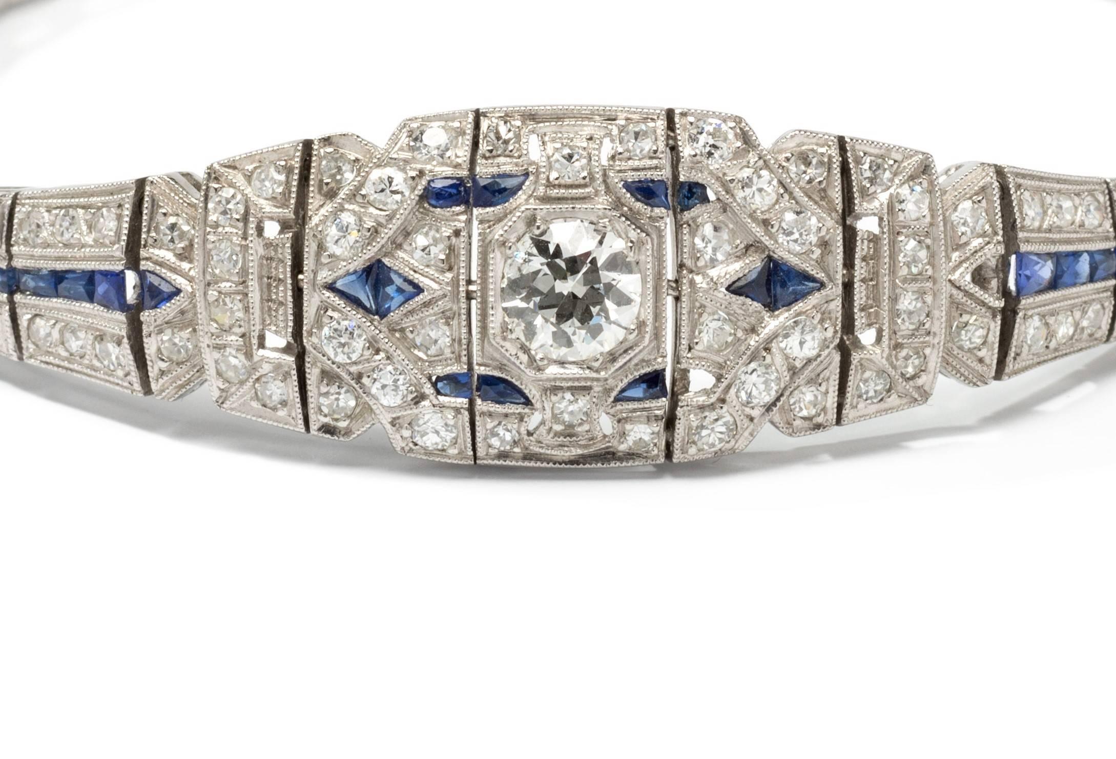 1920s Art Deco Sapphire Diamond Platinum Bracelet In Excellent Condition In Berlin, DE