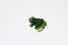 Enamel Ruby Gold Frog Brooch