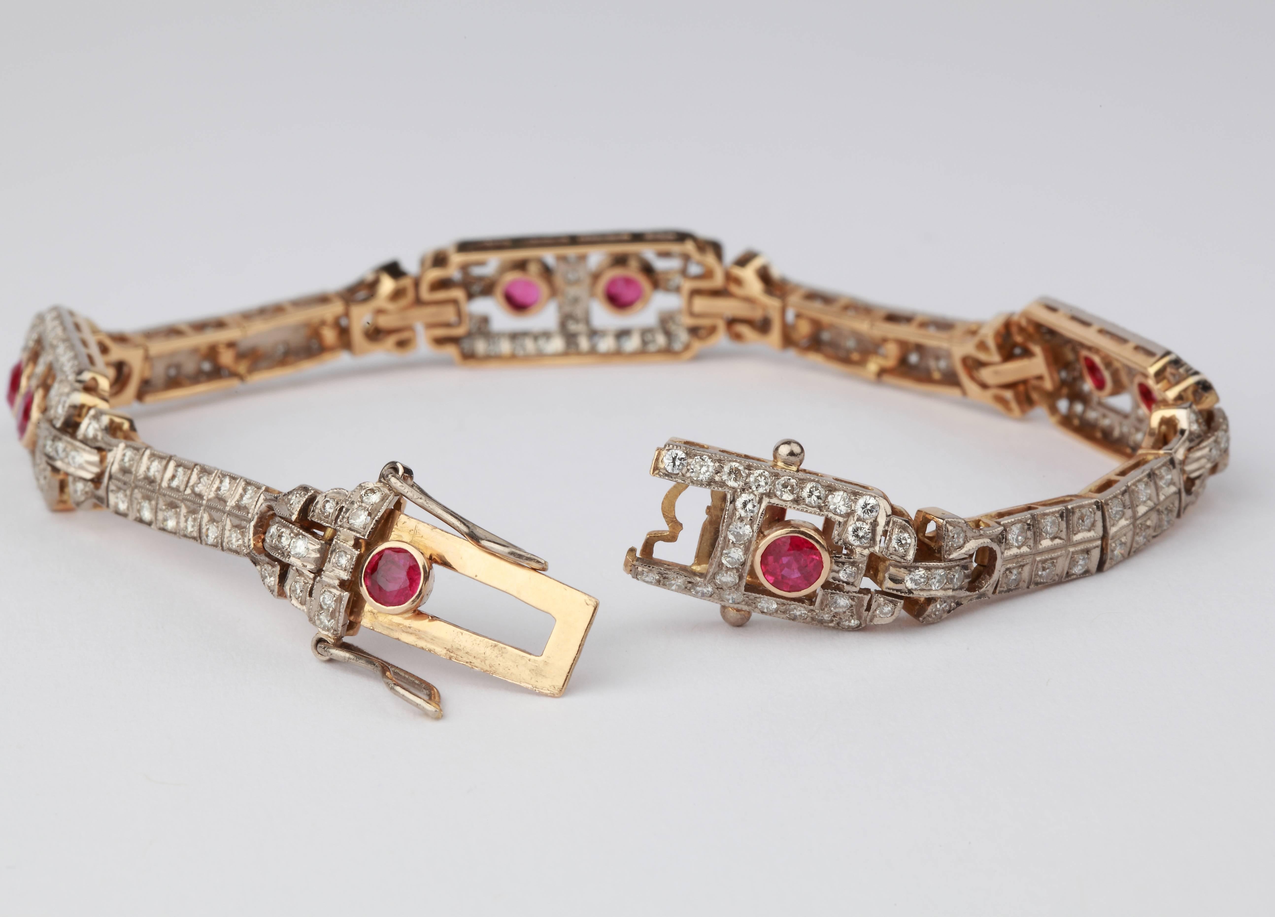 Women's Ruby Diamond Two-Color Gold Bracelet For Sale