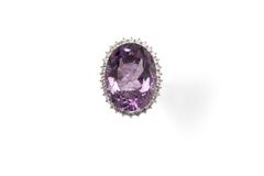 Large Amethyst Diamond White Gold Cocktail Ring