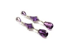 Amethyst Diamond Platinum Dangle Earrings