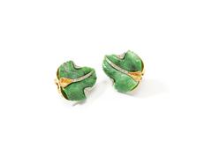 Carved Jade Diamond Gold Leaf Earrings