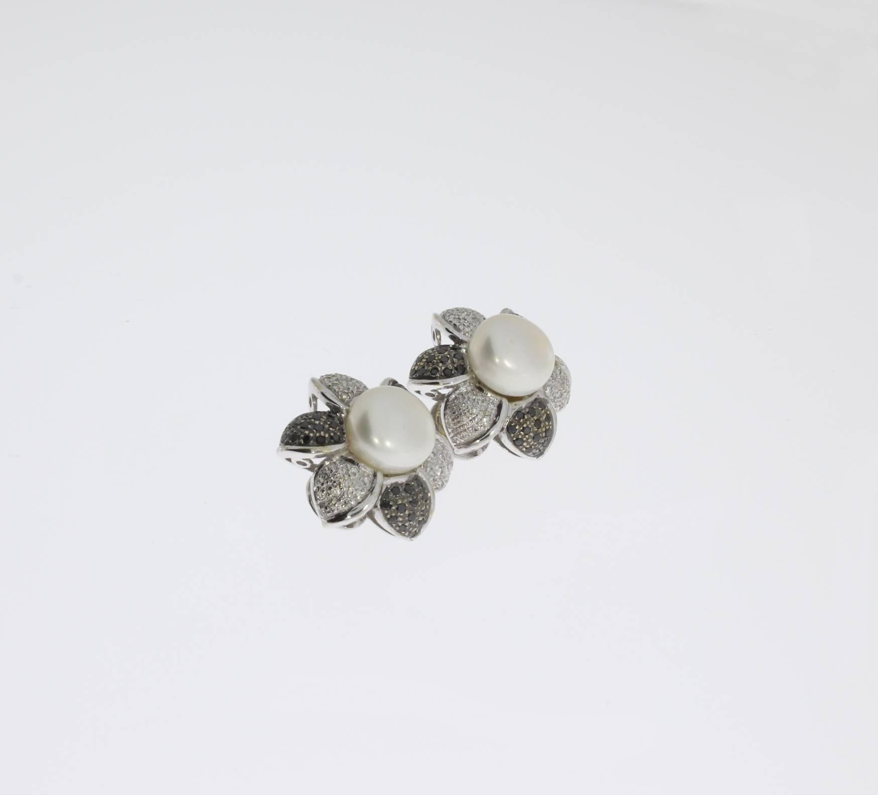 pearl and diamond flower earrings