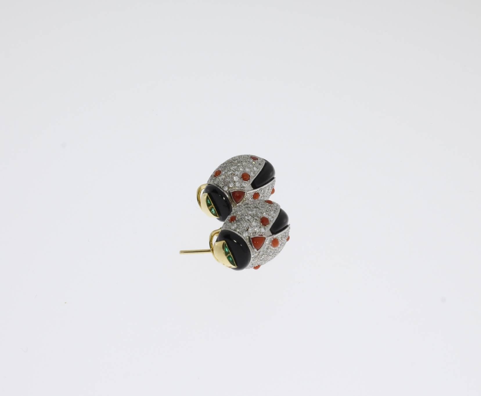 Art Deco Ladybug 18 Carat Gold Stud Earrings