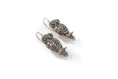 Emerald Diamond Silver Gold Stud Owl Earrings