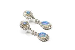 Opal Diamond White Gold Dangle Earrings