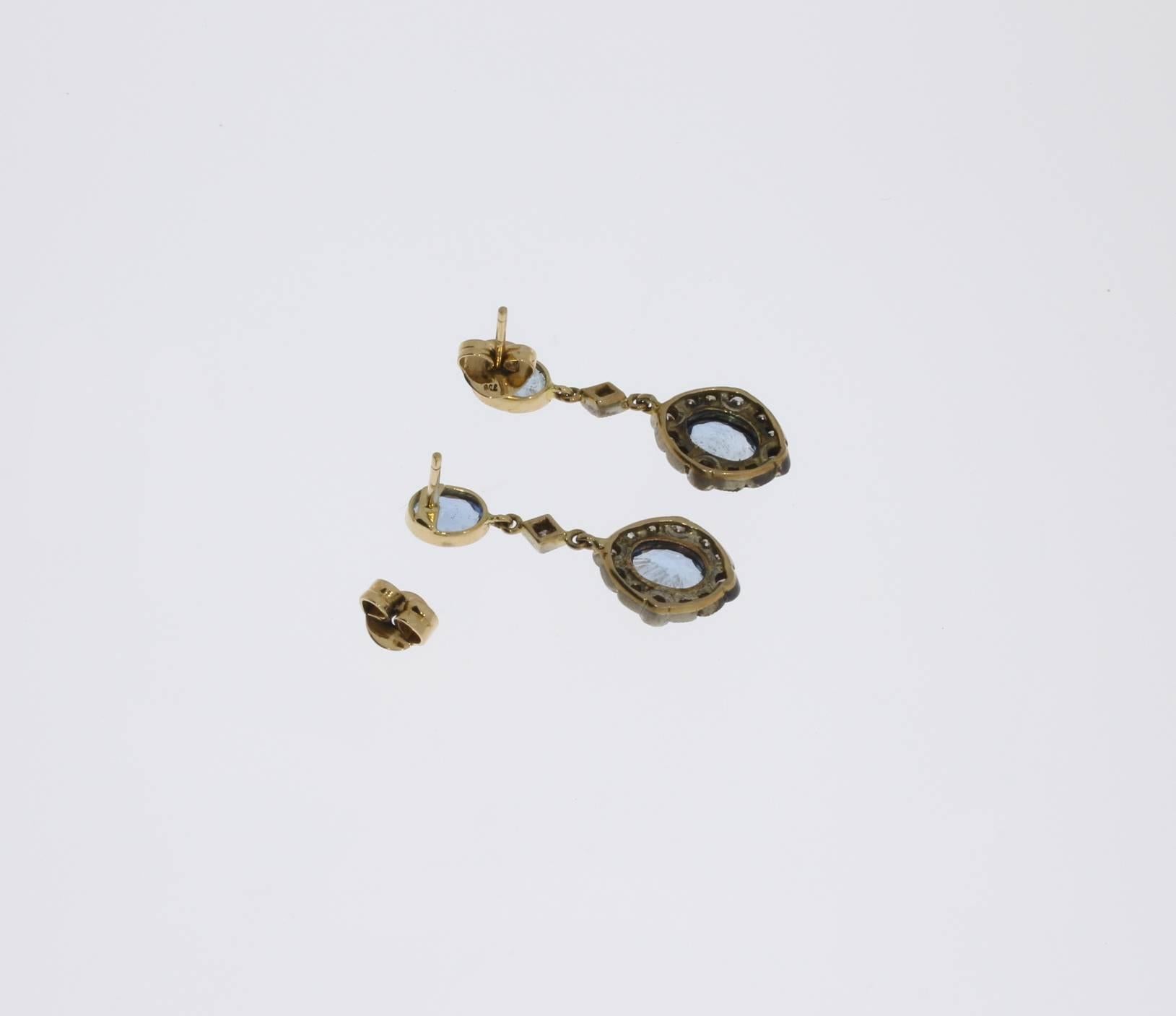 Aquamarine Diamond Dangle Stud Earrings In Excellent Condition In Berlin, DE