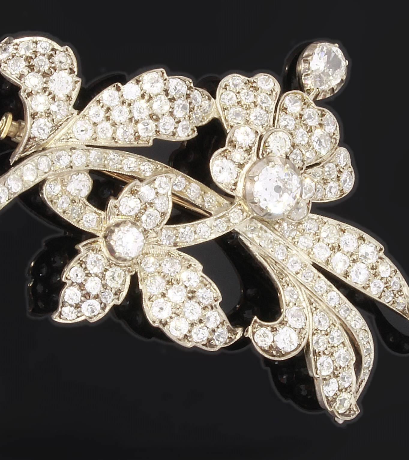 1900er Diamant-Gold-Platin-Blumensprühbrosche (Art déco) im Angebot