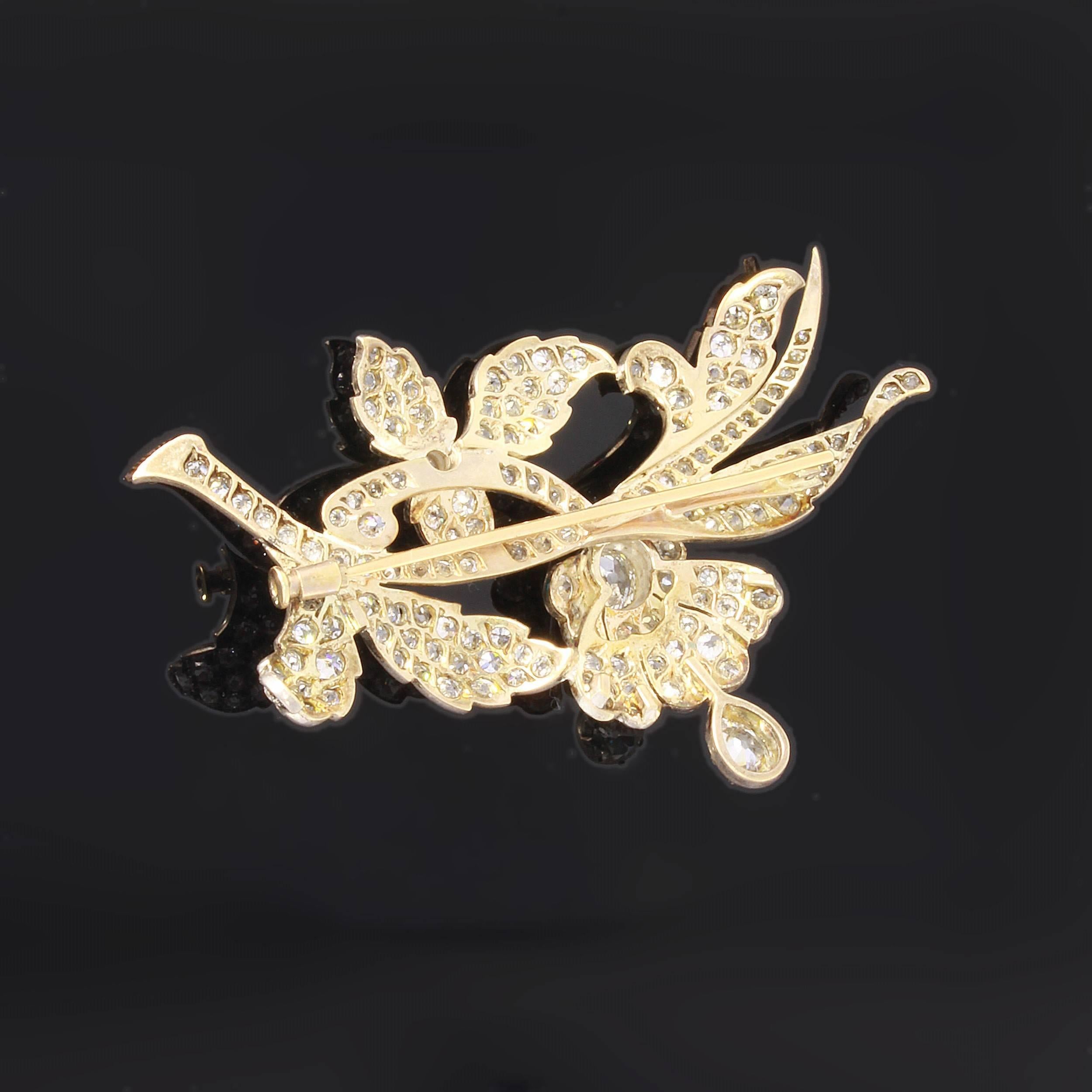 1900er Diamant-Gold-Platin-Blumensprühbrosche (Alteuropäischer Brillantschliff) im Angebot