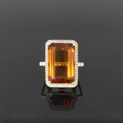 Large Citrine Diamond Gold Ring
