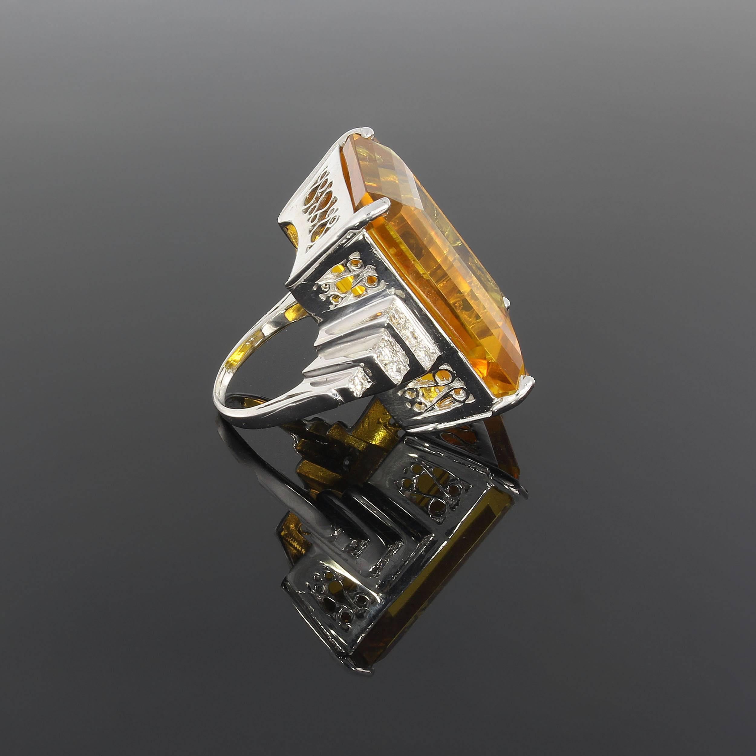 Art Deco Citrine Diamond Gold Ring