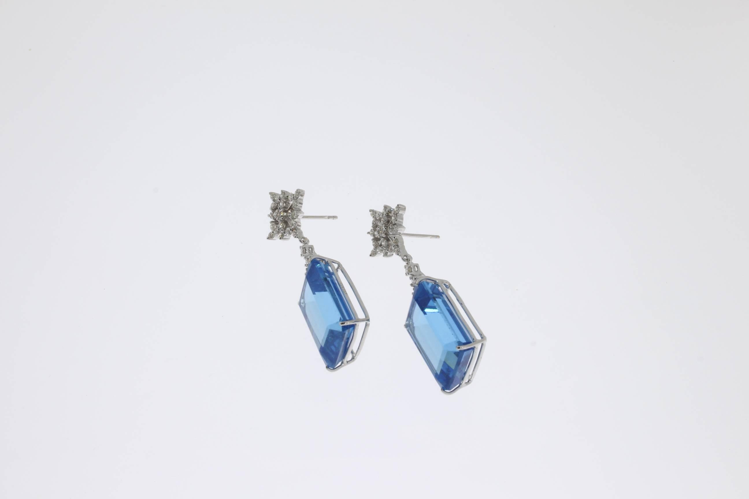 Blauer Topas Diamant Gold-Tropfen-Ohrringe Damen im Angebot