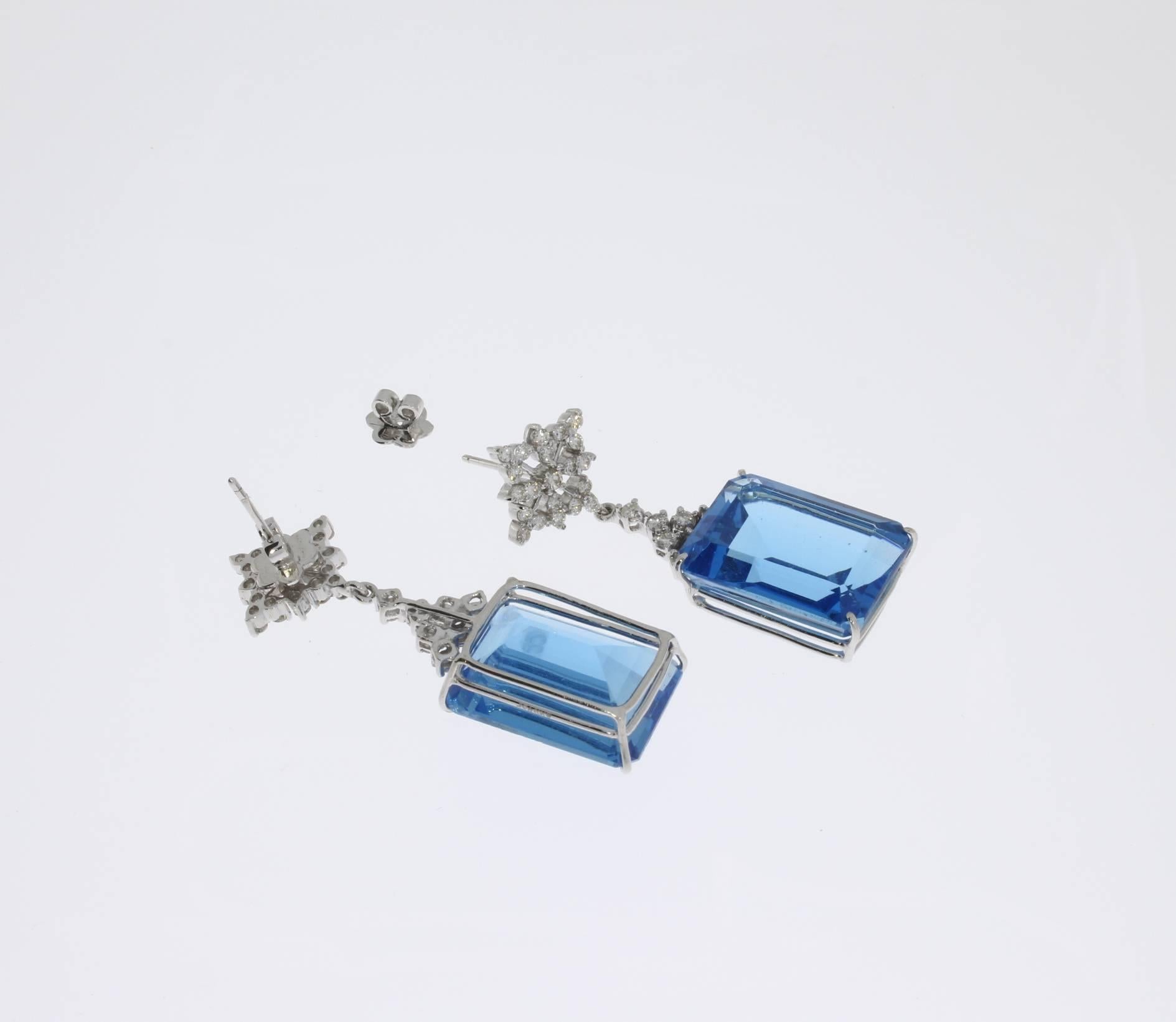 Boucles d'oreilles en goutte en or avec topaze bleue et diamant en vente 1