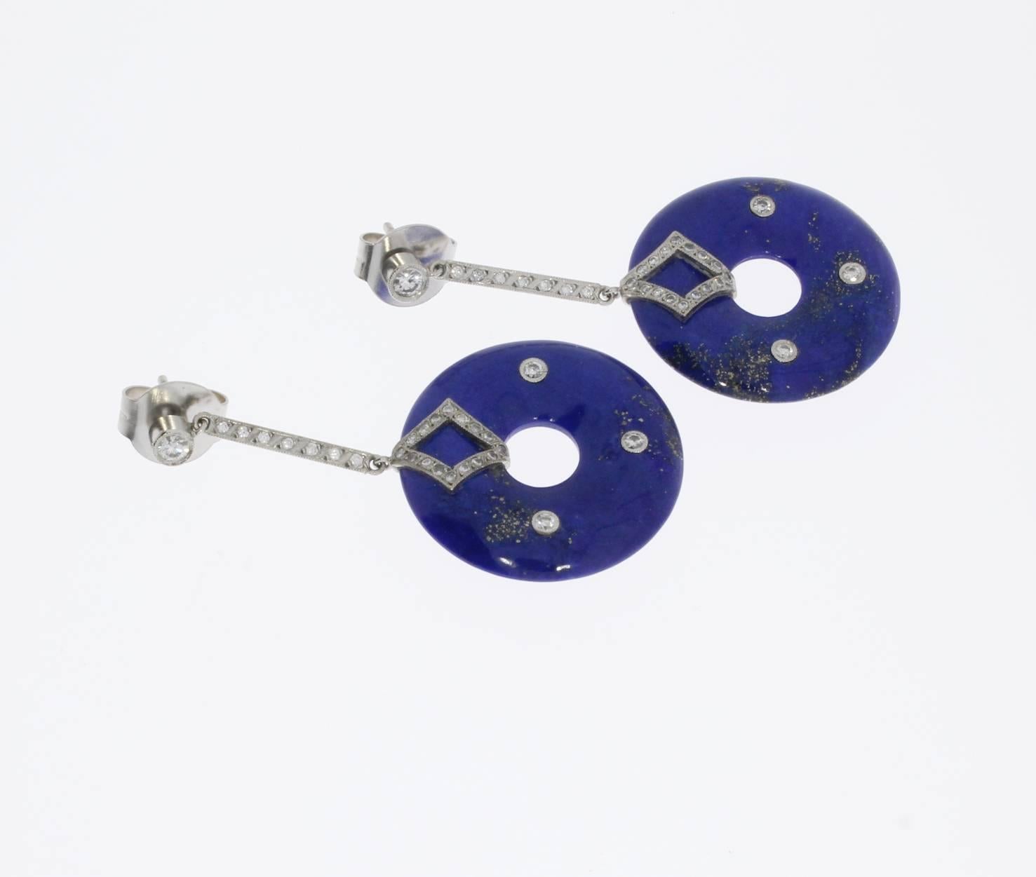 Lapislazuli-Diamant-Platin-Ohrringe (Art déco)