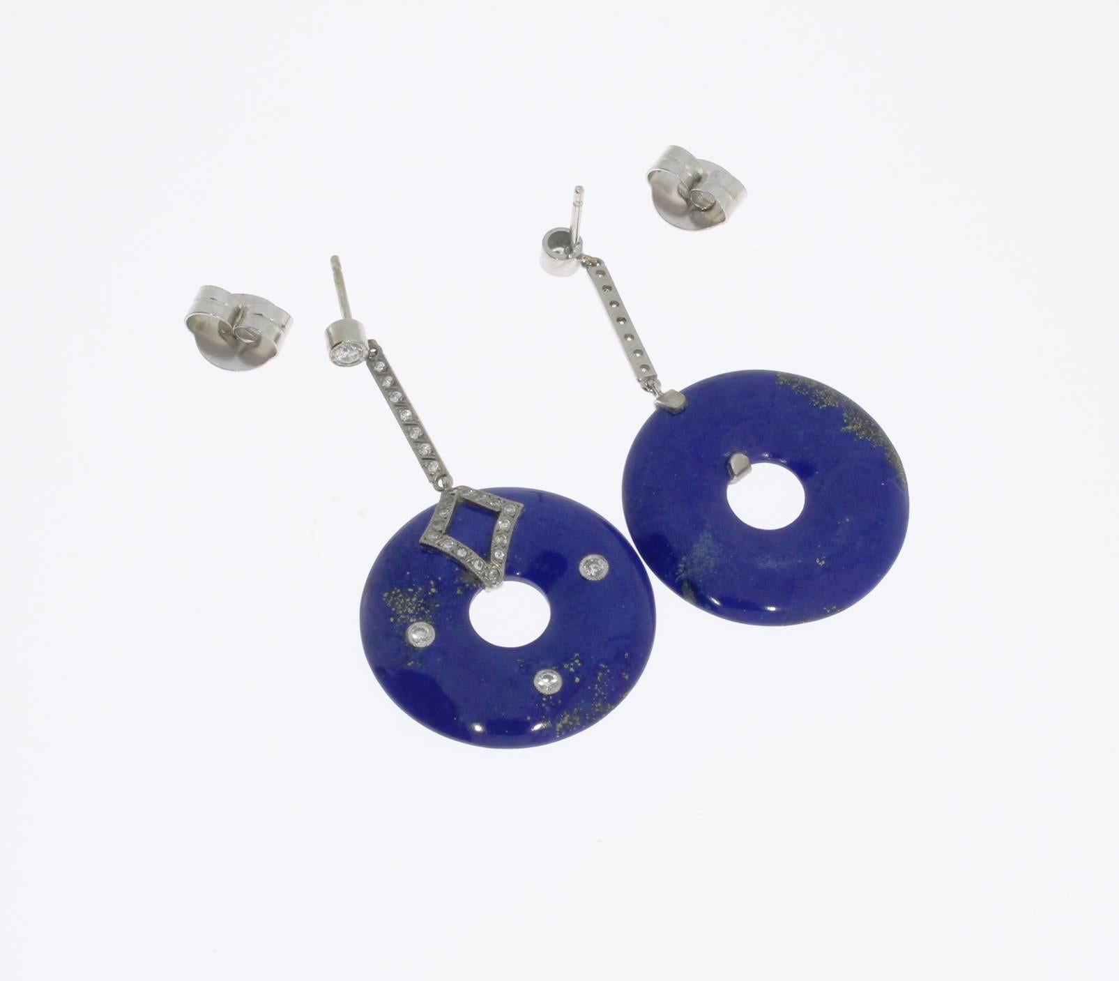 Lapislazuli-Diamant-Platin-Ohrringe im Zustand „Hervorragend“ in Berlin, DE