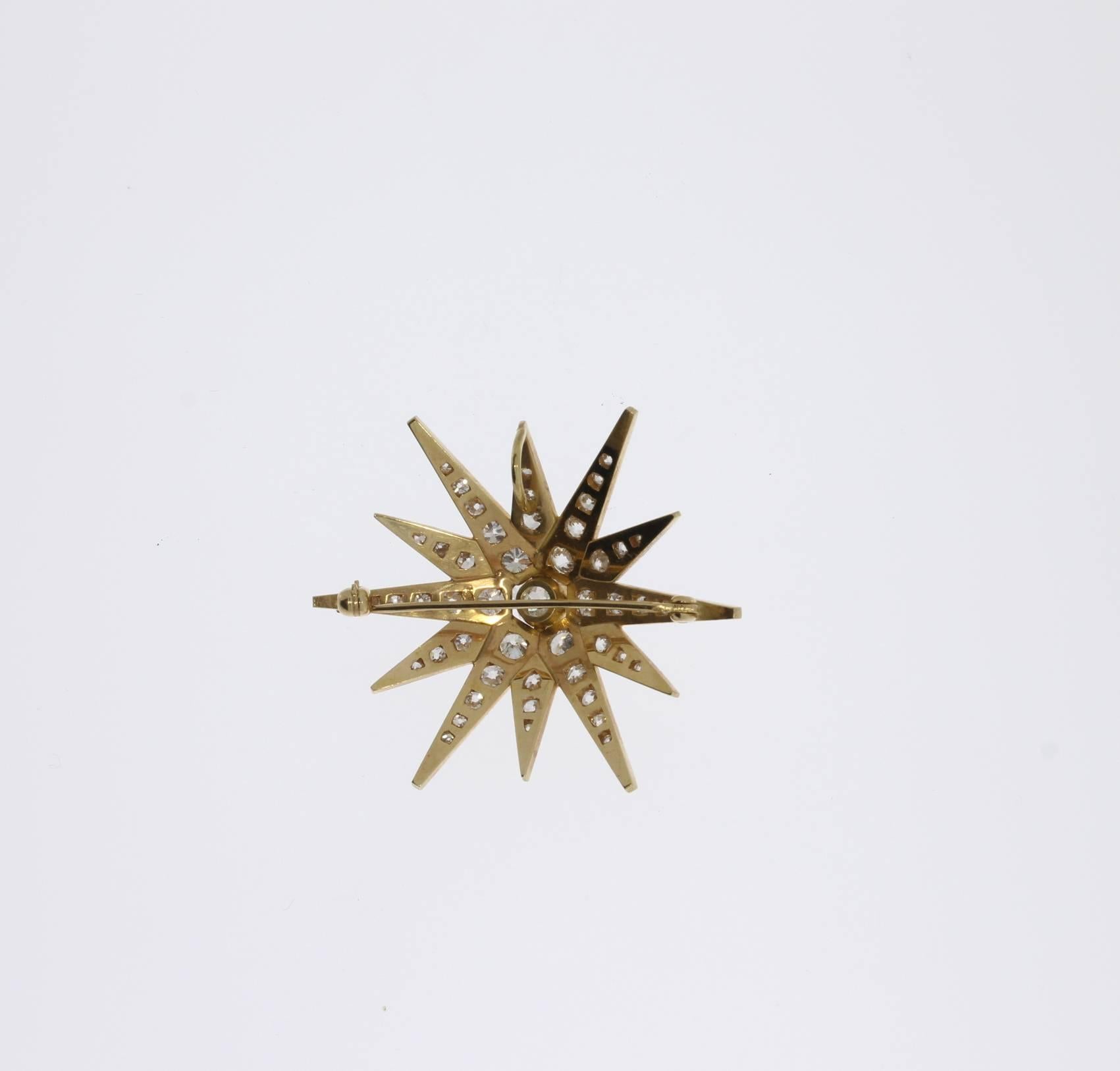 Diamond Gold Twelve-Rayed Star Brooch Pendant For Sale at 1stDibs ...