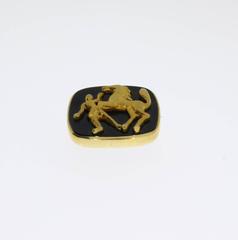 Gold Horse and Rider Onyx Brooch