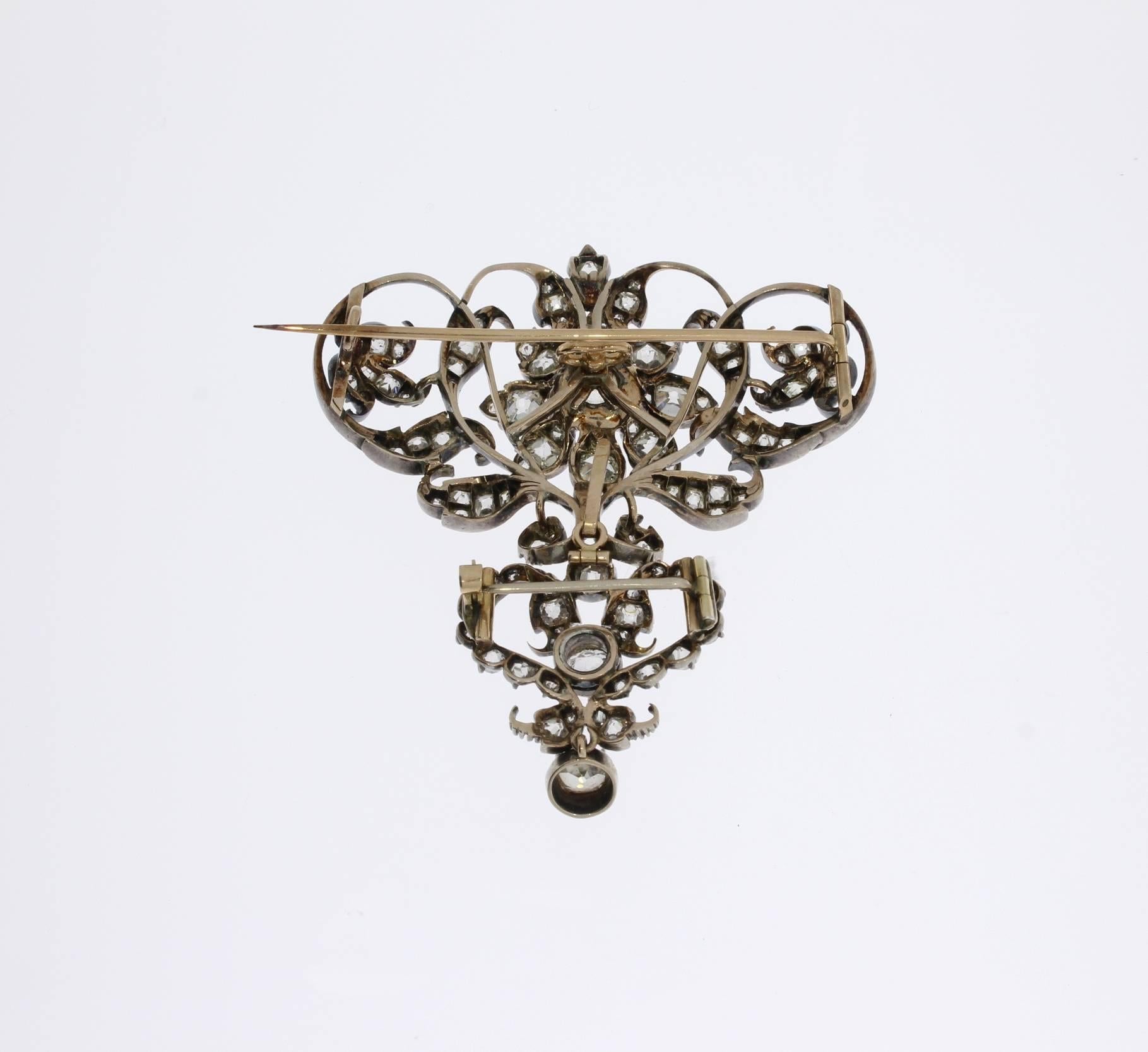 19th Century Victorian Two-Piece Diamond Silver Gold Brooch In Good Condition In Berlin, DE