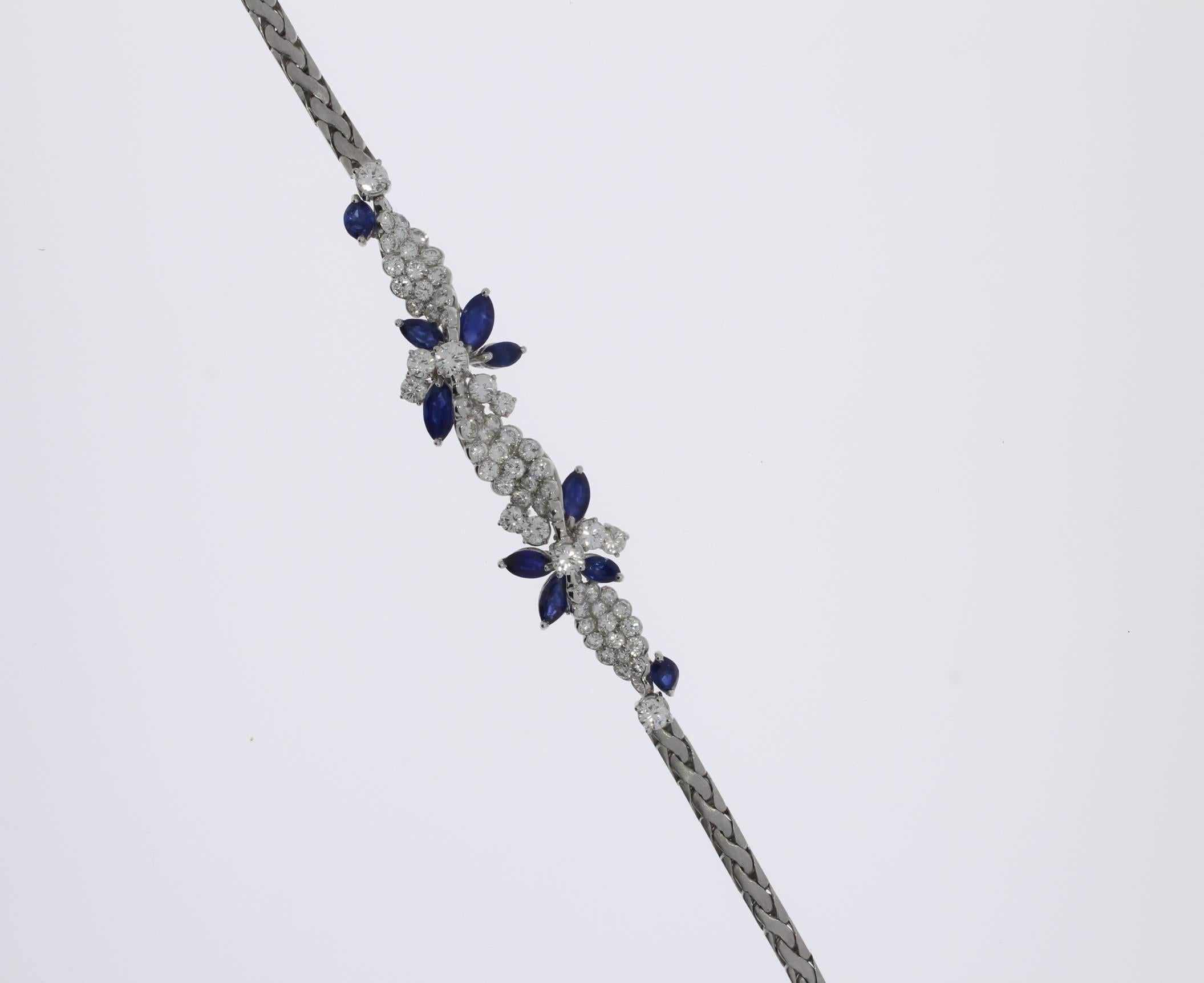 Brilliant Cut 1980s Sapphire Diamond Gold Bracelet For Sale