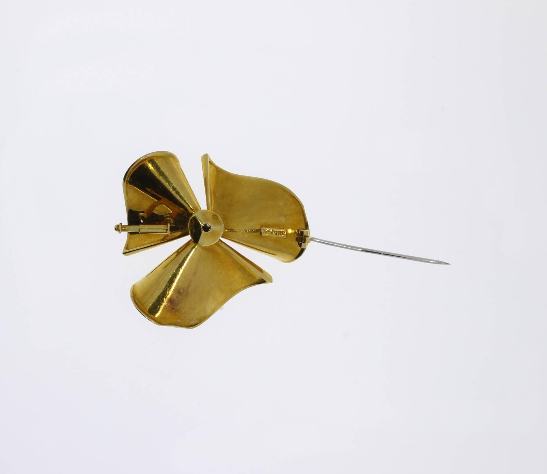 1950s Diamond Gold Floral Brooch 1