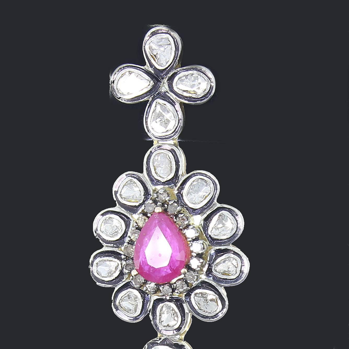 Pearl Ruby Diamond Silver Gold Chandelier Earrings For Sale 1