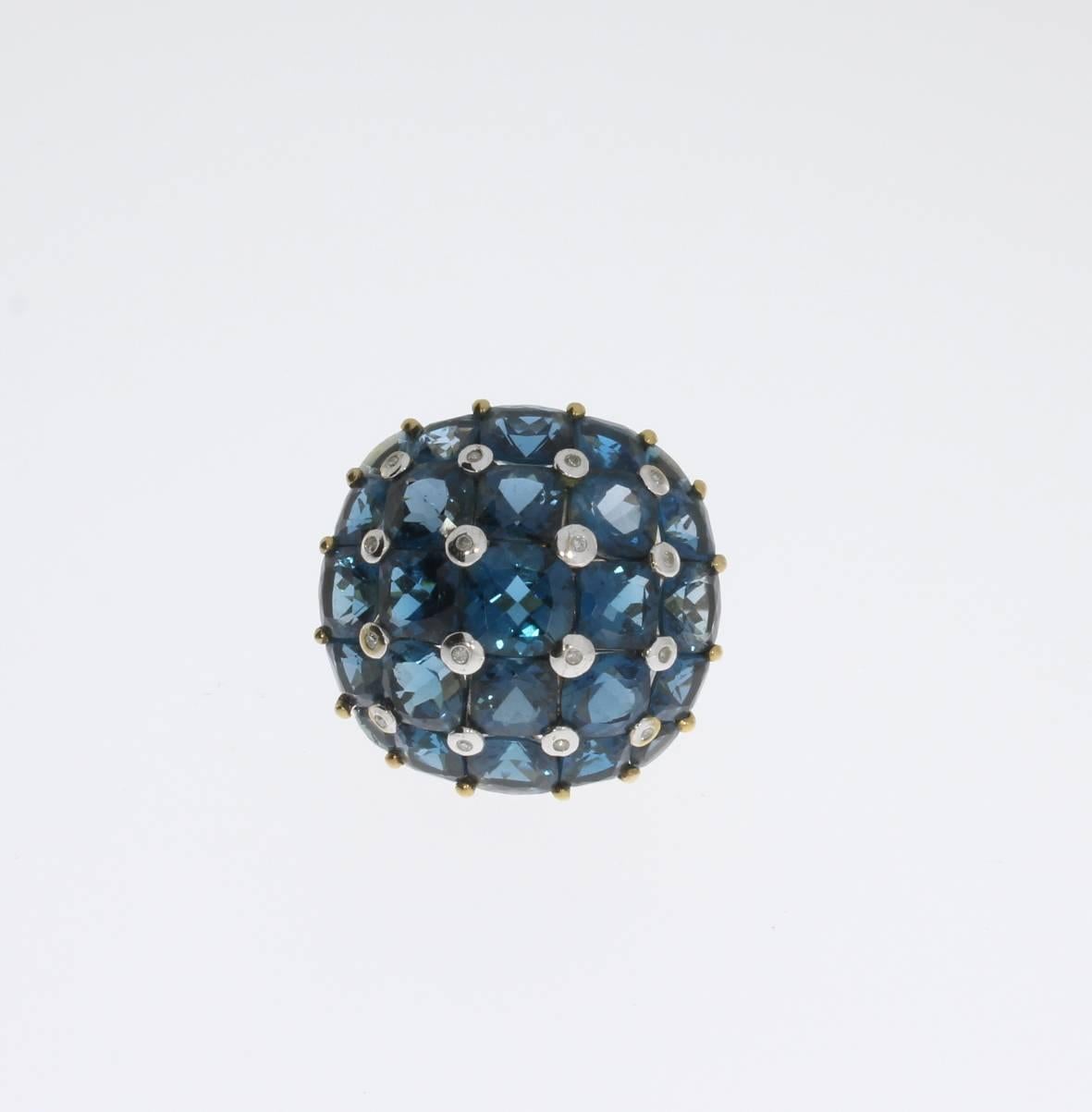 Round Cut Blue Topaz Gold Dome Ring For Sale