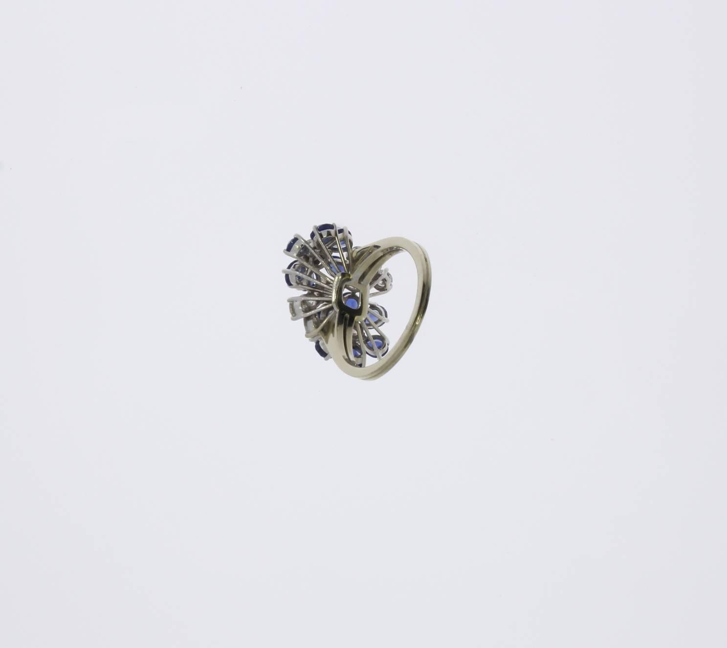 Women's Sapphire Diamond Gold Flowers Ring