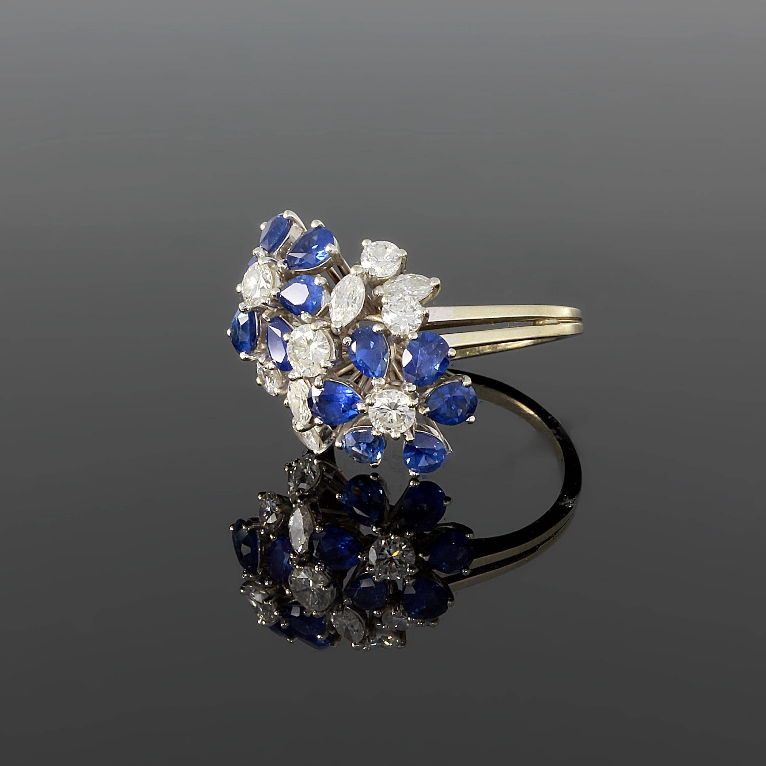 Sapphire Diamond Gold Flowers Ring 1