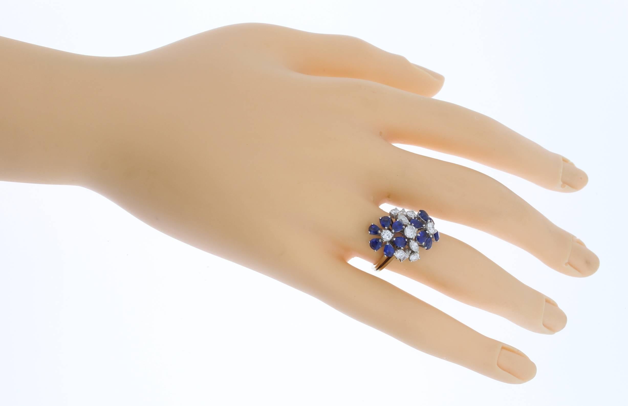 Sapphire Diamond Gold Flowers Ring 4