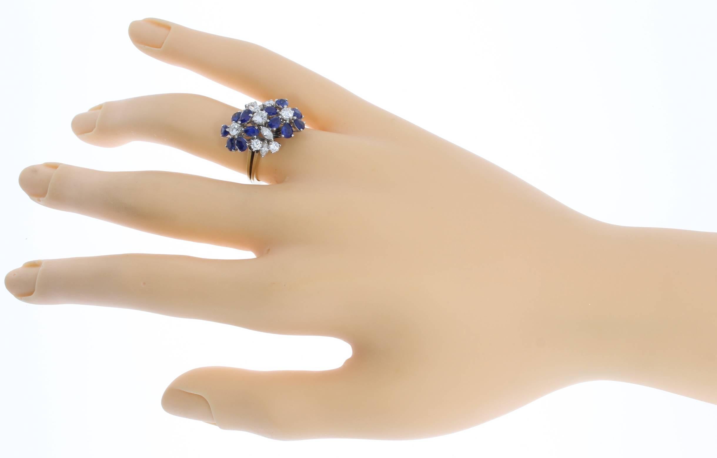 Sapphire Diamond Gold Flowers Ring 5