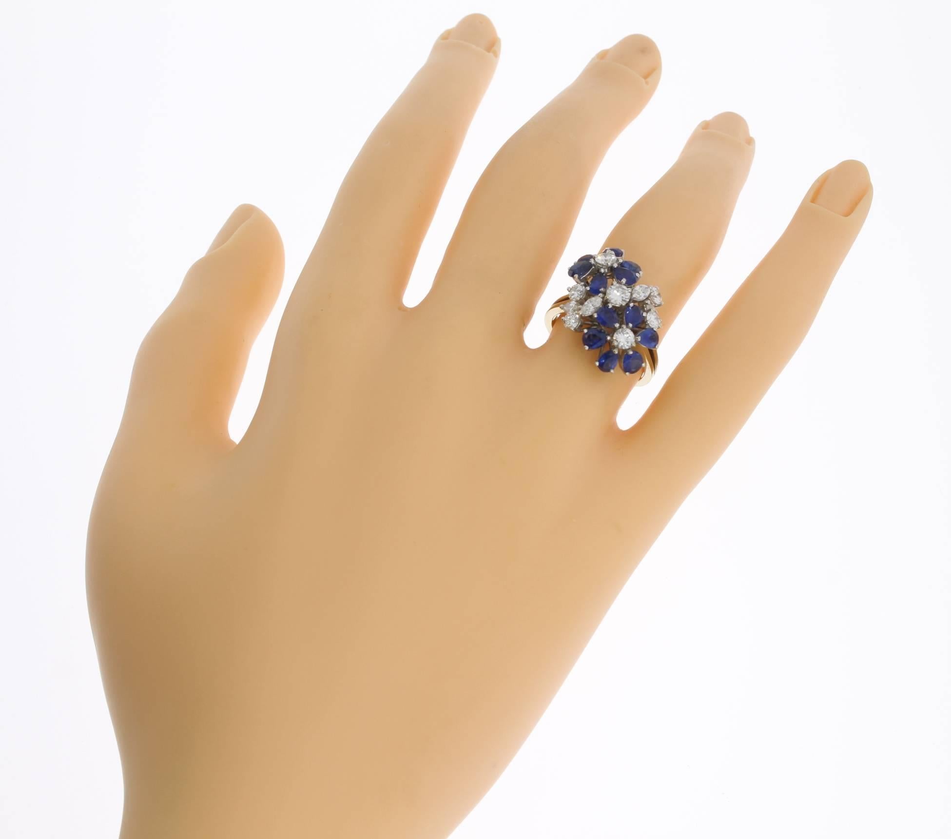 Sapphire Diamond Gold Flowers Ring 6