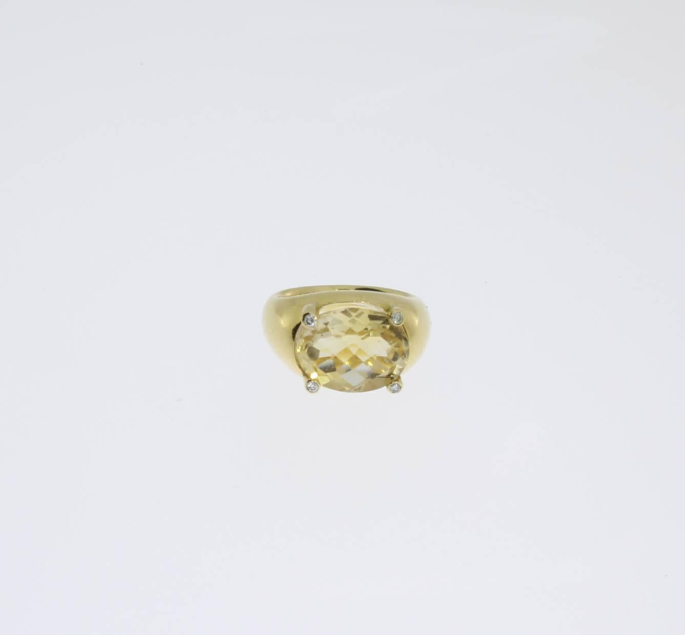 Oval Cut Citrine Diamond 18 Carat Gold Ring For Sale