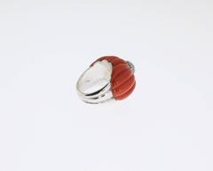 1970s Mediterranean Coral Diamond Gold Dome Ring