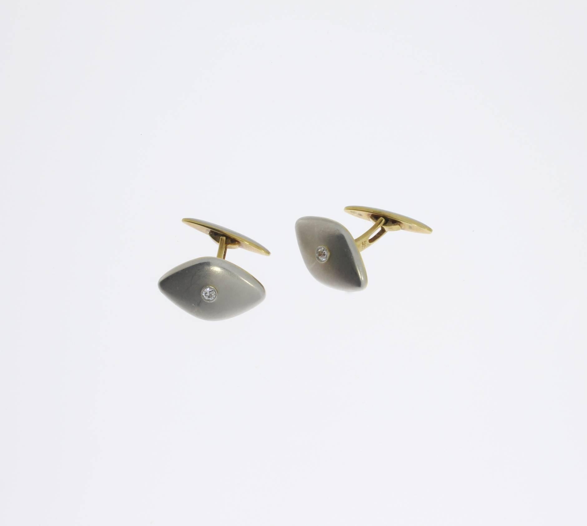 Brilliant Cut Pair of Platinum and Gold Cufflinks with Diamonds For Sale