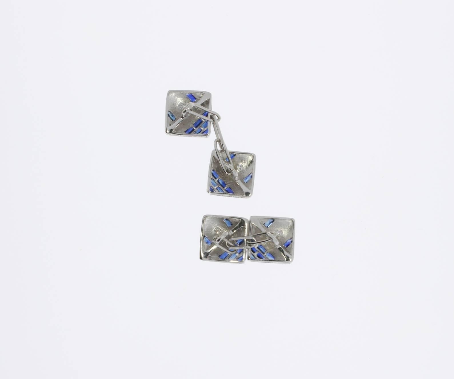 Men's Double-Sided Gold Cufflinks with Sapphires and Diamonds For Sale