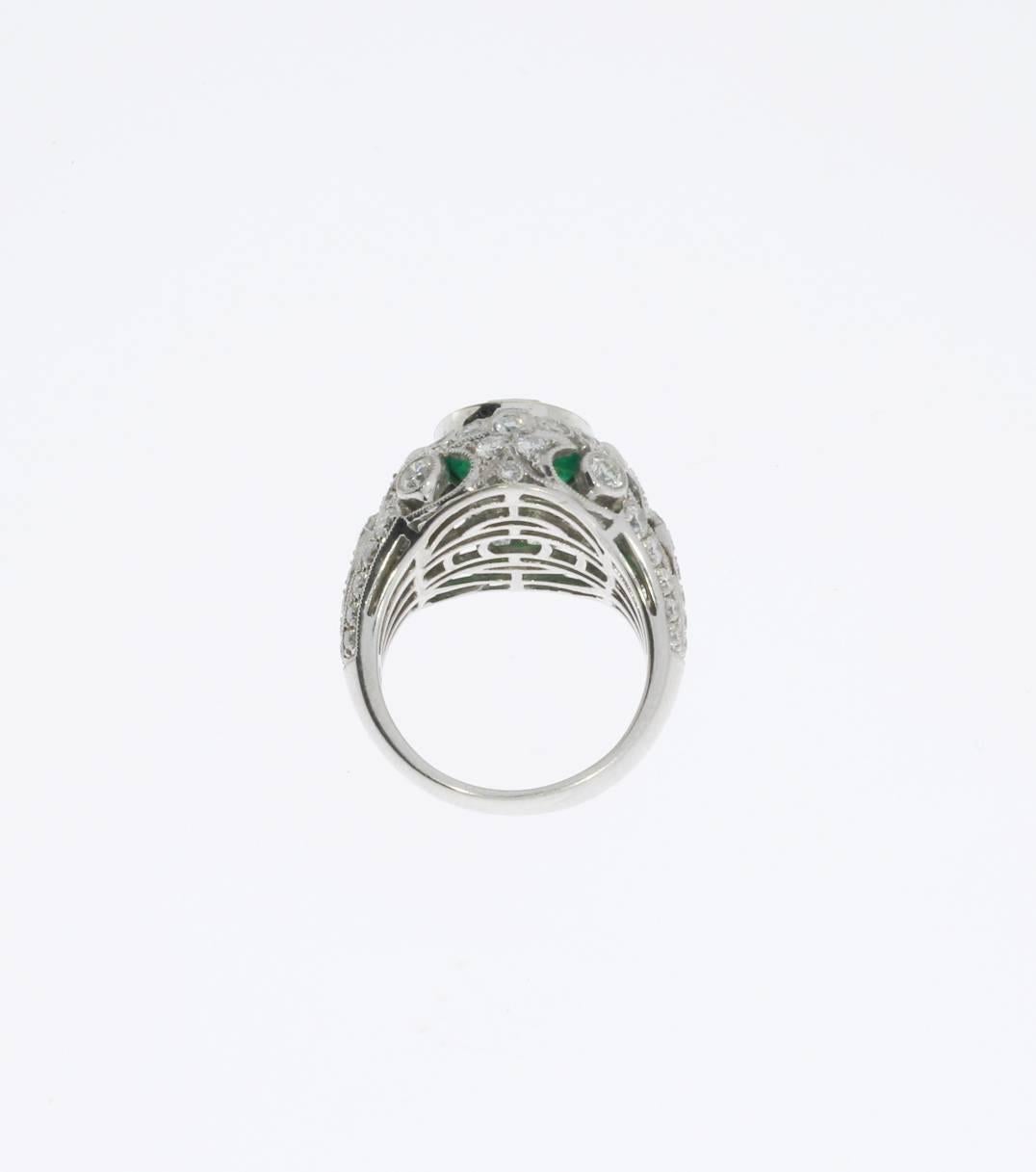 Oval Cut Brazilian Emerald Diamonds Gold Cluster Ring For Sale