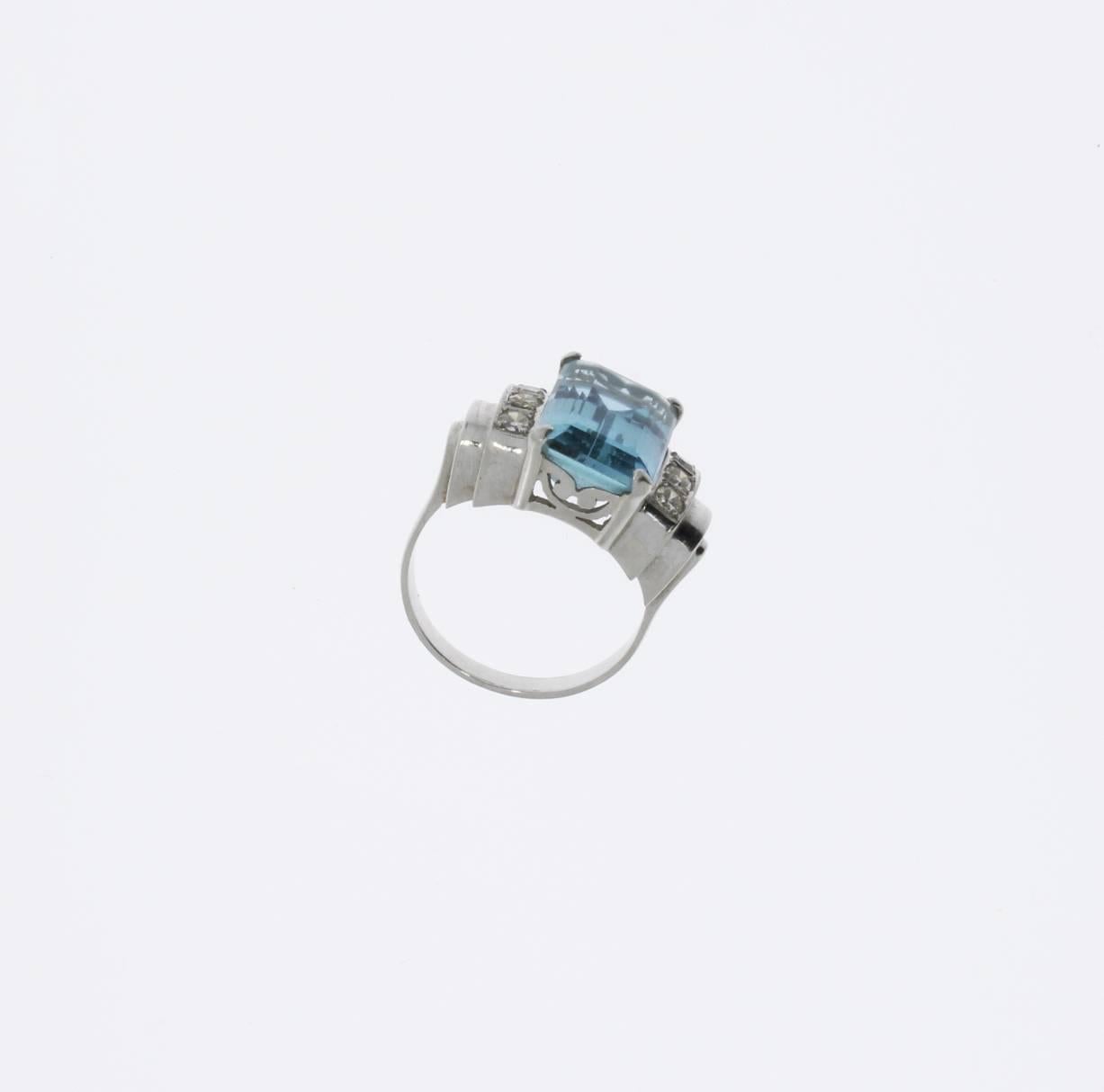 1930 Art Deco Aquamarine Diamond Platinum Ring 1