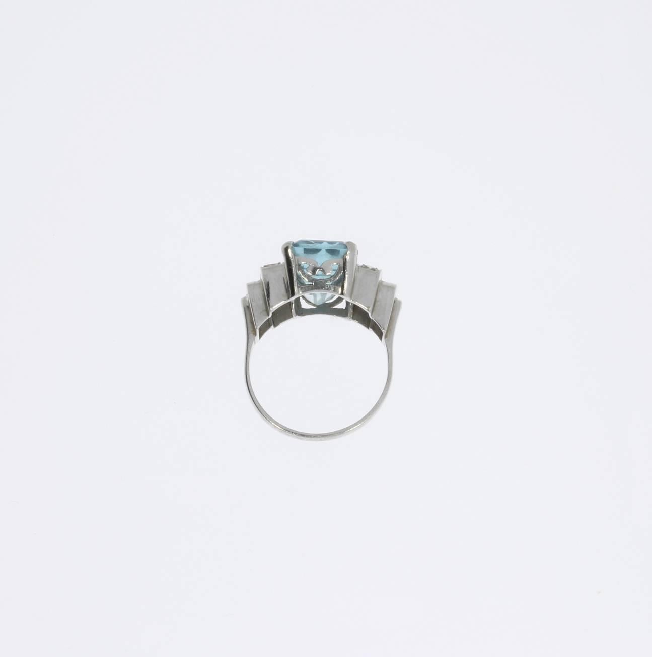 1930 Art Deco Aquamarine Diamond Platinum Ring 3