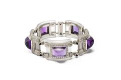 Amethyst Diamond Rock Crystal Onyx Platinum Bracelet