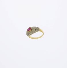 Ruby Diamond Gold Cluster Ring