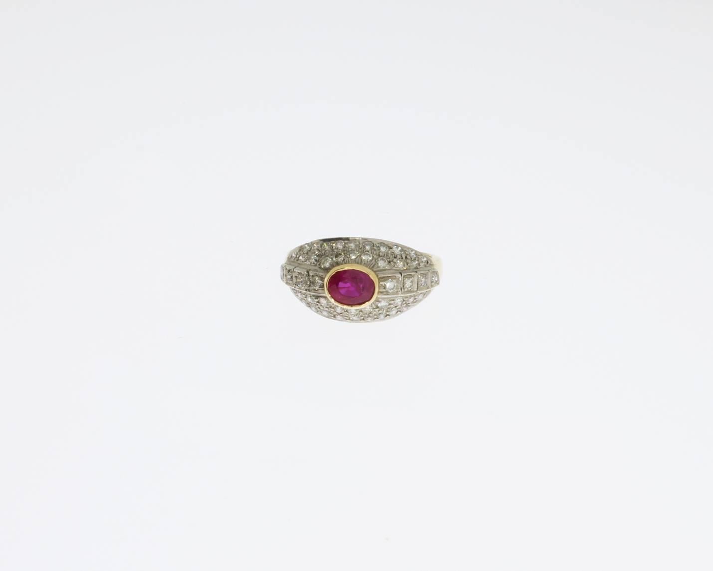 Women's Ruby Diamond Gold Cluster Ring For Sale