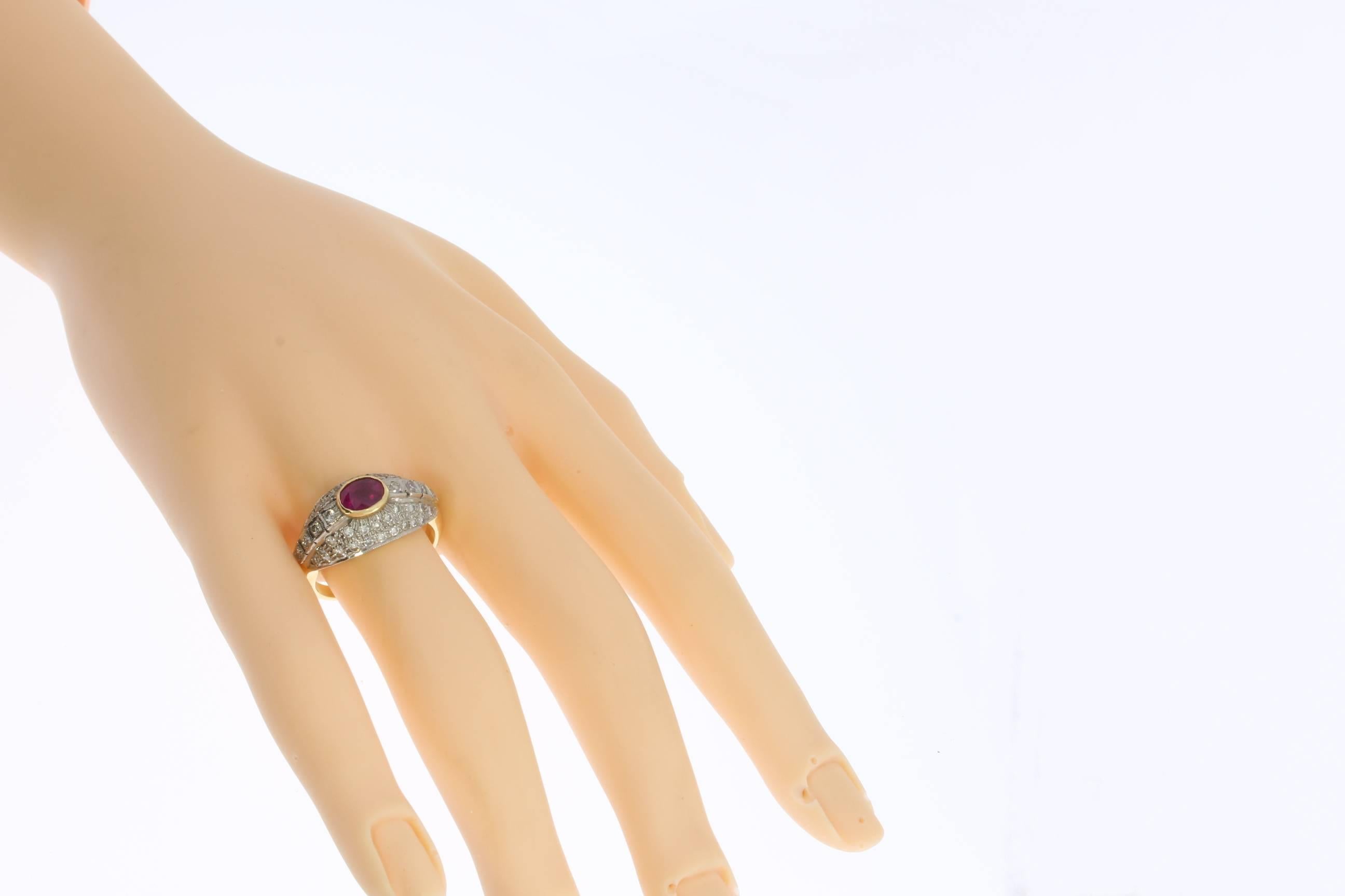 Ruby Diamond Gold Cluster Ring For Sale 1