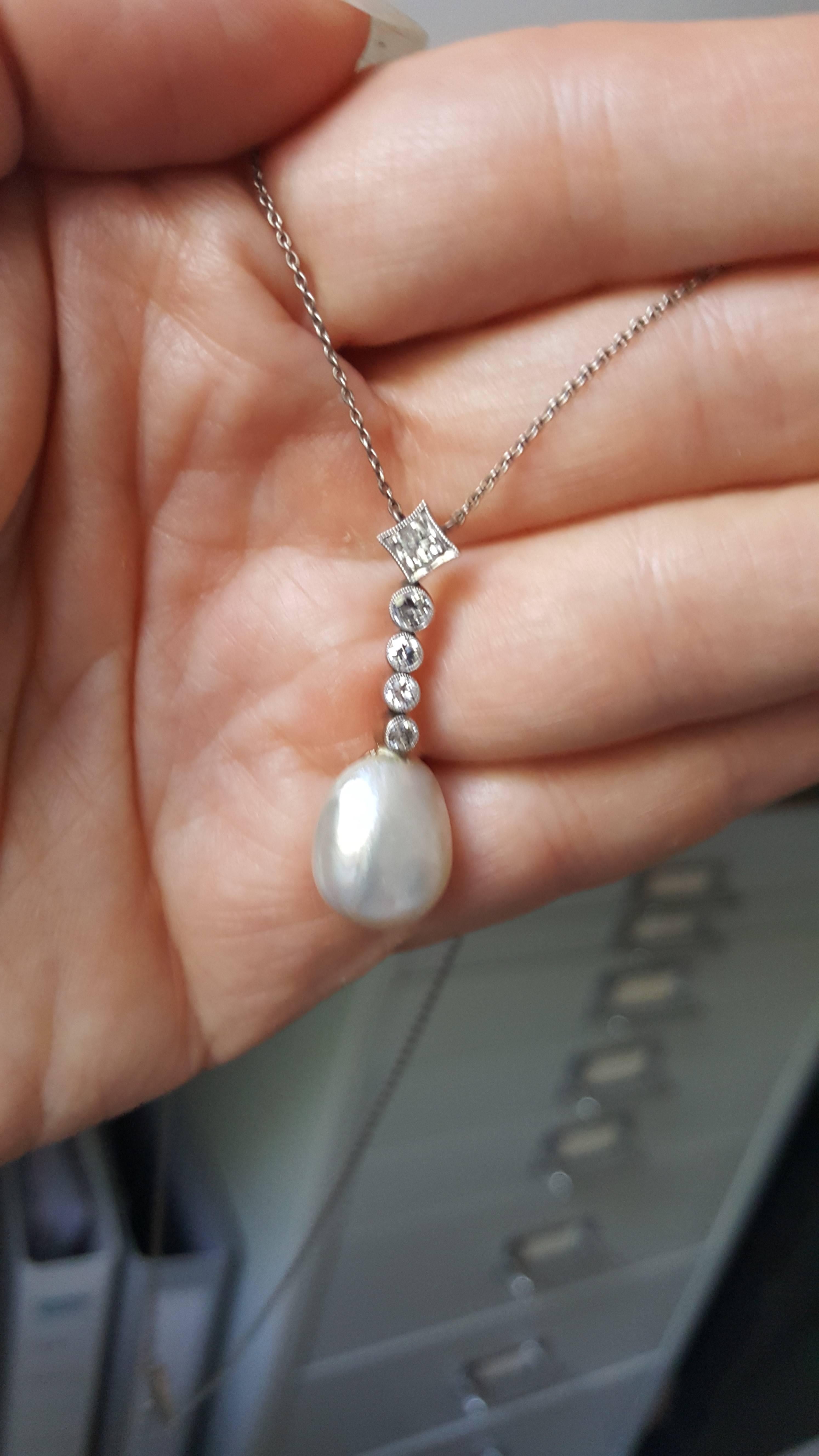Women's Art Deco Natural Pearl Diamond Necklace  For Sale