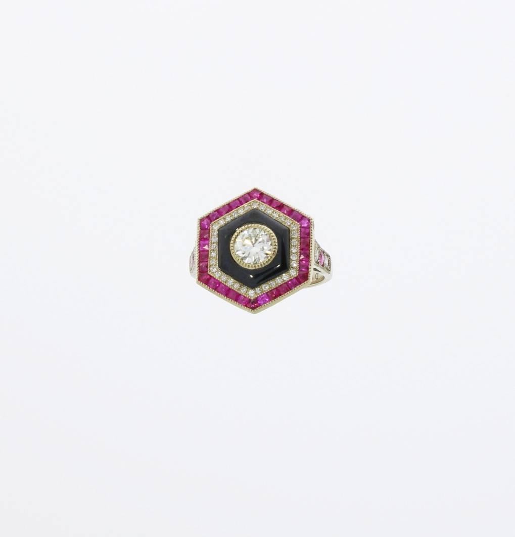 Art Deco Ruby and Diamond Ladies Gold Ring