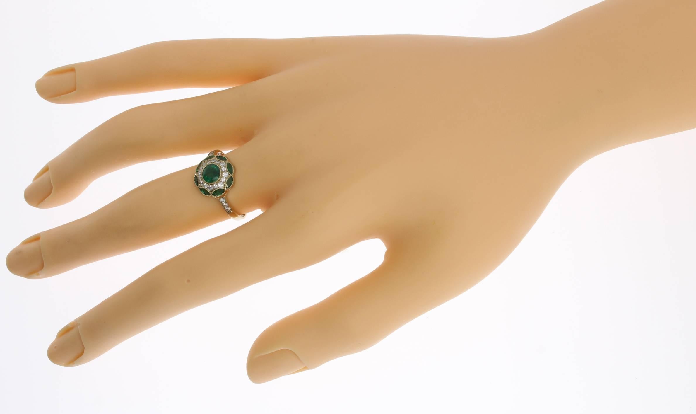 Women's Emerald and Diamond Floral Gold Ring