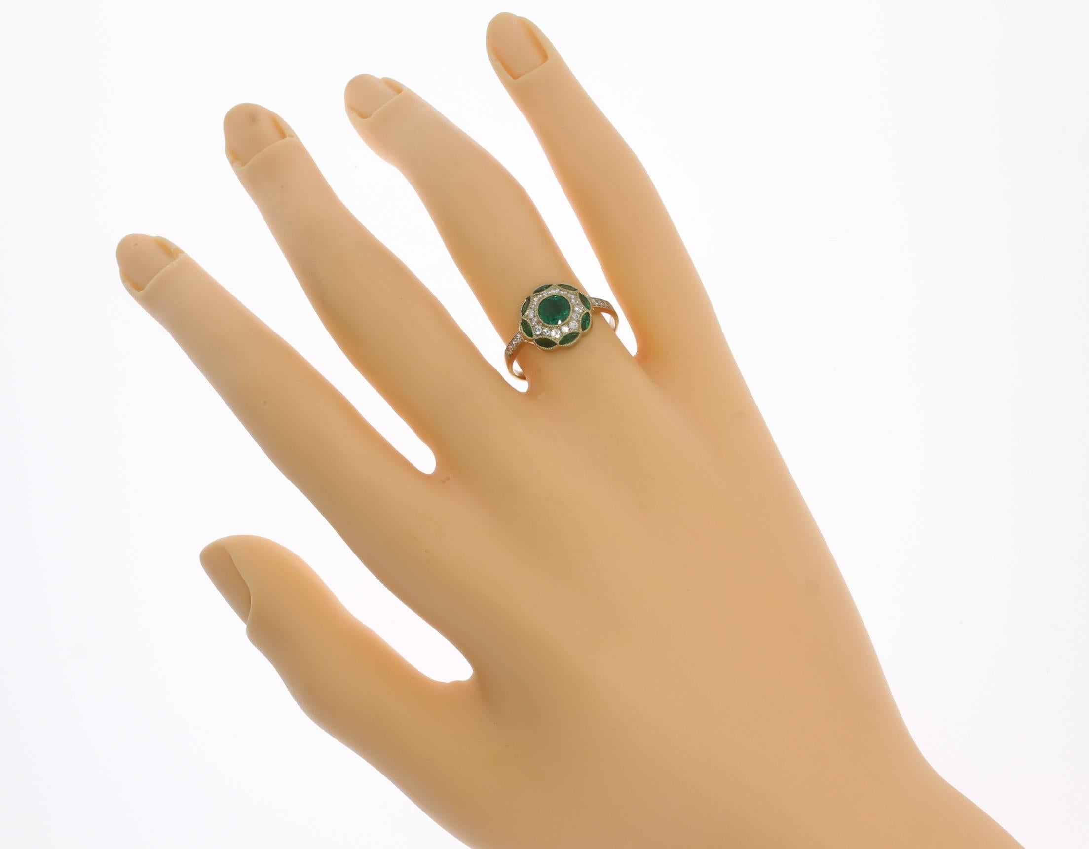 Emerald and Diamond Floral Gold Ring 2
