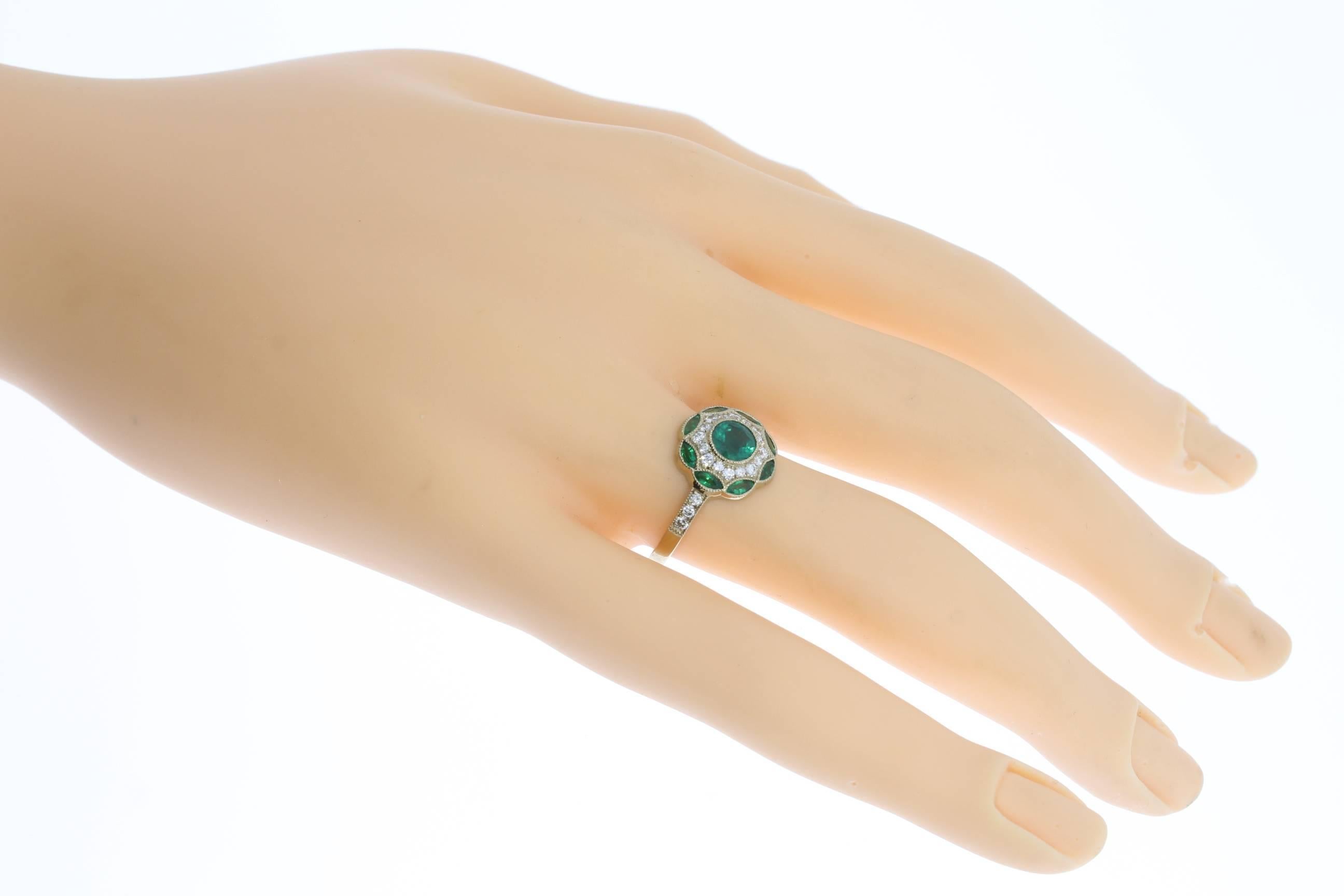 Emerald and Diamond Floral Gold Ring 3