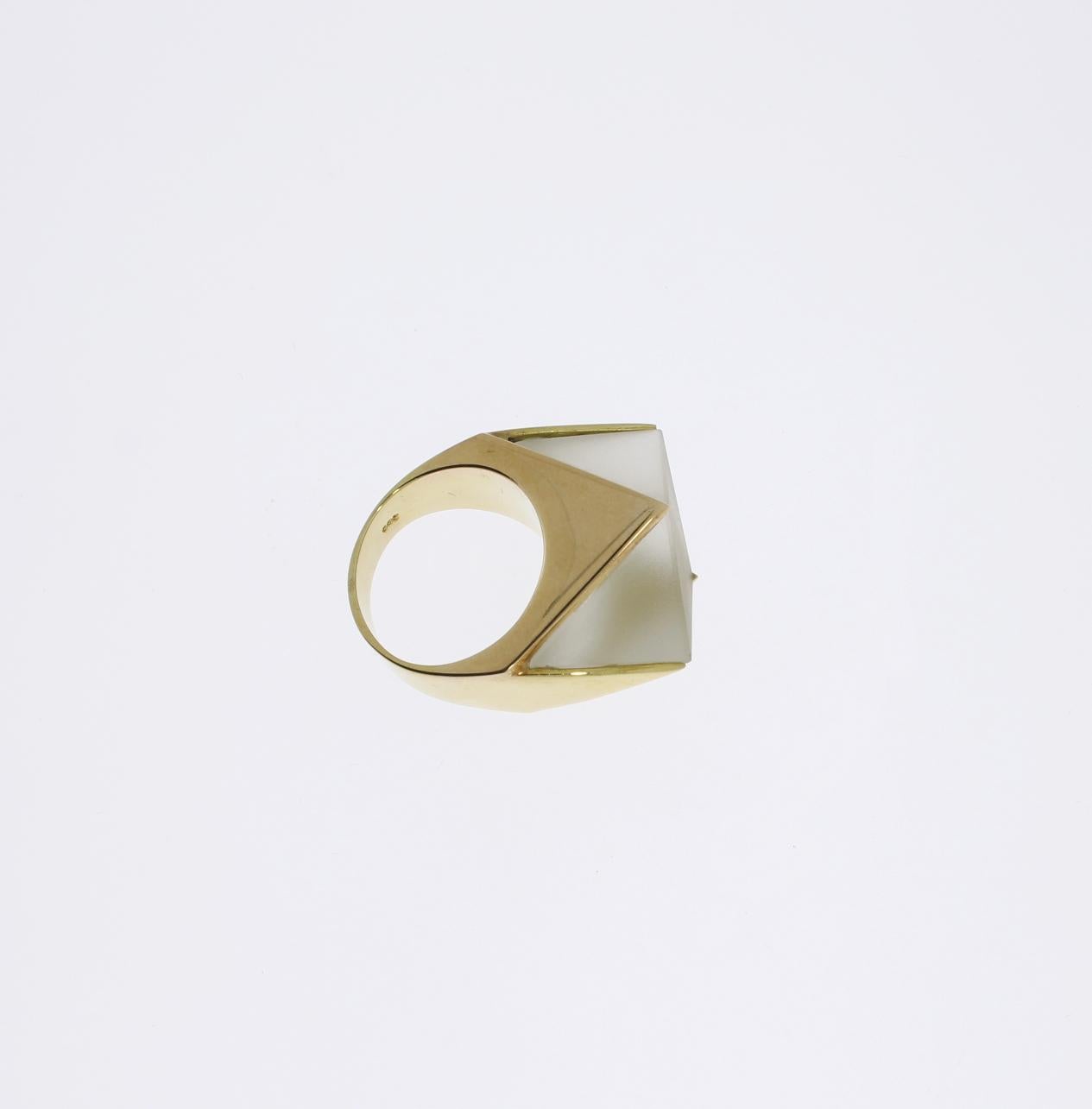 Trapezoid Cut Modern Rock Crystal Gold Ring For Sale