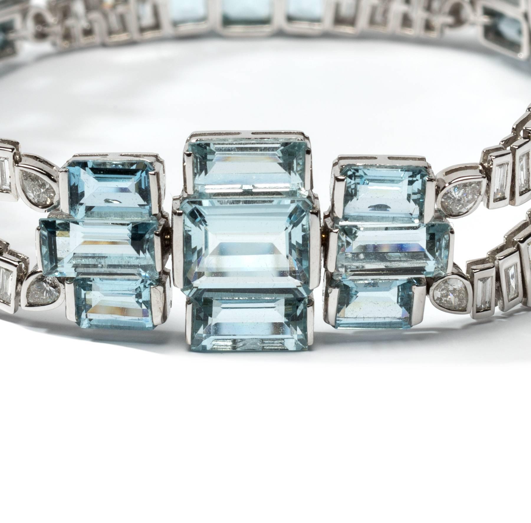 Modern Aquamarine Diamond White Gold Bracelet, circa 1965